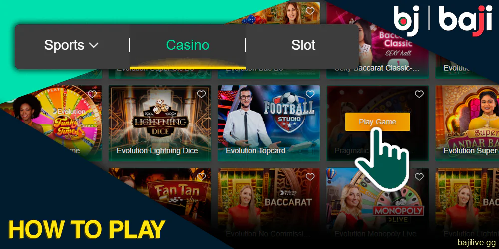 Instructions on how to start playing Baji casino games