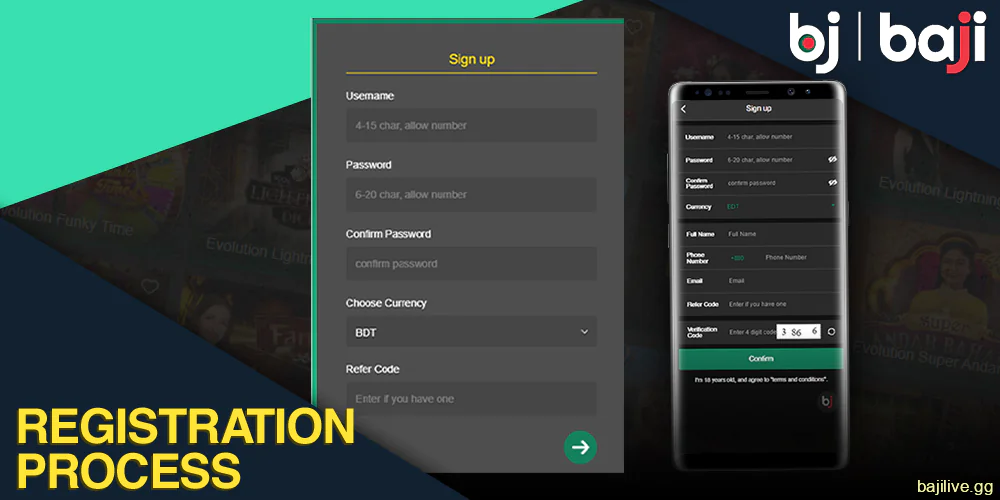 Registration personal account via the Baji app